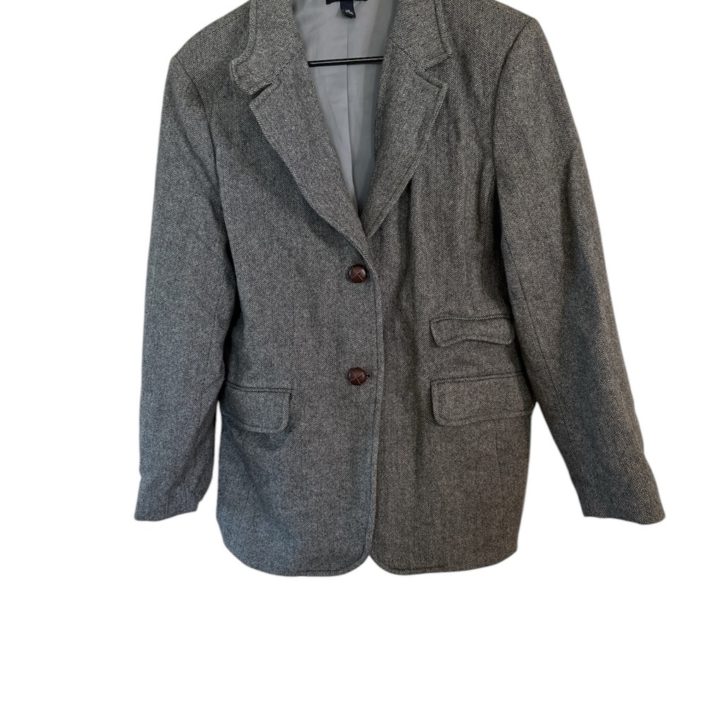 🍀Lands' End Gray Wool-Blend Blazer with Structured Shoulders